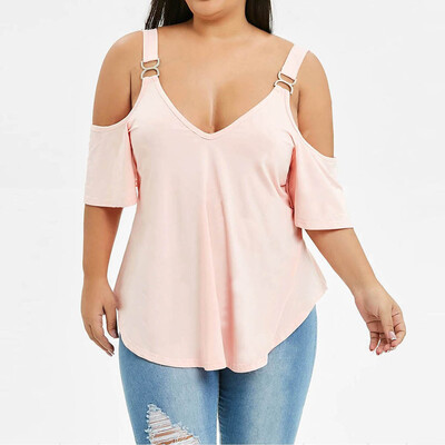 

Starmoon Summer Europe And The United States New Fashion V-Neck Strapless Womens T-Shirt