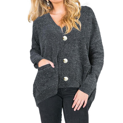 

Toponeto Women Casual Solid Button Knit Cardigan Sweater Outerwear Loose Pocket Coat