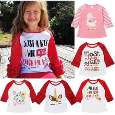 

USA Cute Toddler Baby Girl Christmas Unicorn Long Sleeve Tops T-shirt Clothes