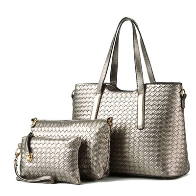 

3PcsSet PU Leather Ladies Knitting Shoulder Clutch Bag Handbag