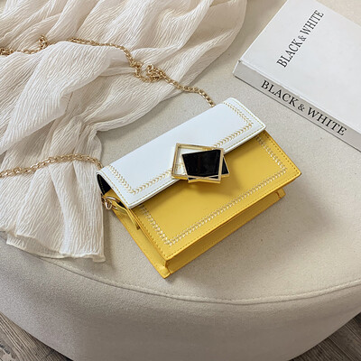 

Crossbody female 2019 new fashion hit color sewing thread chain shoulder casual temperament wild black lock small square bag
