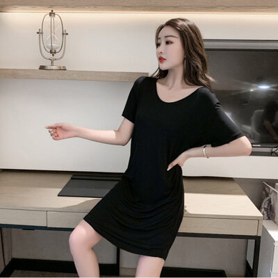 

Large Size Modal Cotton Short-sleeved Halter Loose Casual Nightdress O Collar Solid Color Ladies Nightdress