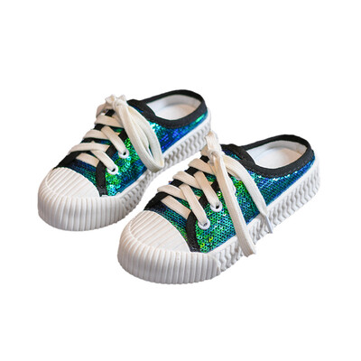 

Spring Autumn fashion Children Breathable Anti-Slip Sequin Canvas Sneakers Soft Soled Half Drag Casual Shoes