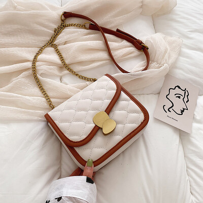 

Texture contrast color bag chic lock chain womens bag new 2019 diamond small square shoulder bag messenger bag