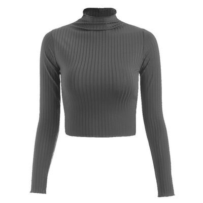 

New Ladies Womens Turtle Neck Crop Long Sleeve Plain Short Stretch Top