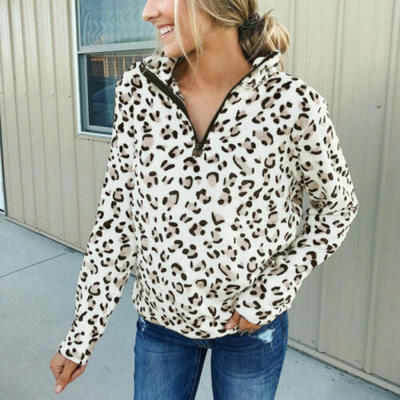 

Womens Hoodie Sweatshirt Leopard Hoody Long Sleeve Pullover Jumper Casual Tops