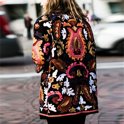 

Tailored Women Open Front Printed Cardigan Suit Long Sleeve Streetwear Blouse Coat