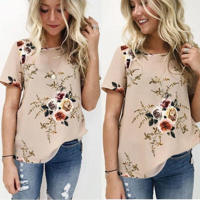 

Boho Women Summer Casual Floral Print Shirts Chiffon Tops Tees Beach Blouse New