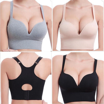

Women Seamless Super Boost Push Up Bra Padded Deep V Bralette Wireless Underwear