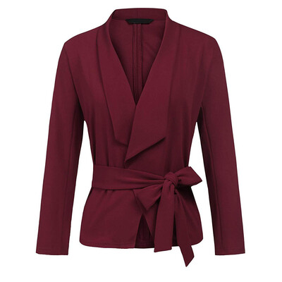 

Roseonmyhand Women Long Sleeve Solid Cardigan Elegant With Belt Slim Coat