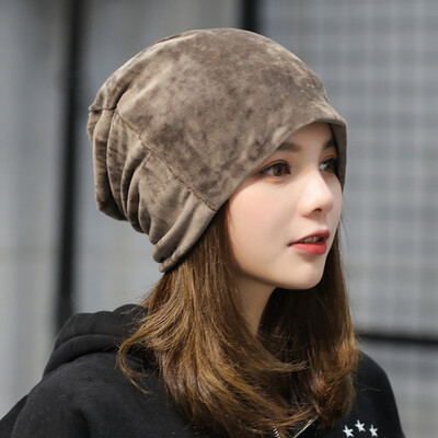 

Casual Velvet Warm Slouch Hip Hop Hats for Women Solid Baggy Skullies Beanies Hat Female Fashion Cap