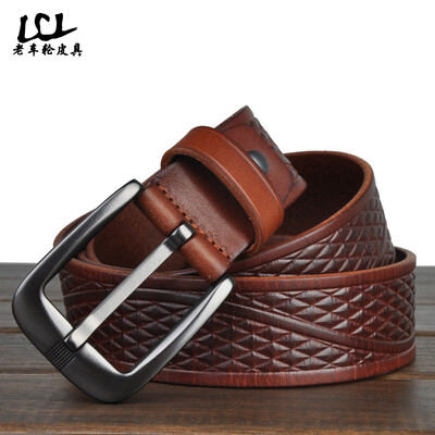 

New wild mens leather retro belt fashion simple first layer leather belt embossed