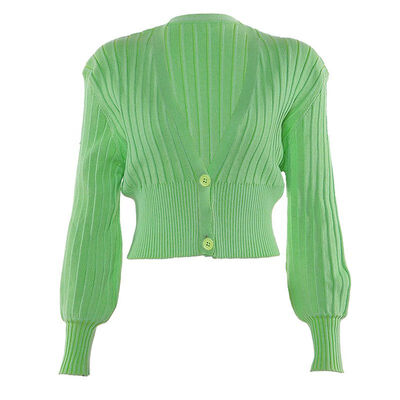 

2019 Autumn Winter Women Sweater Deep V-neck Lantern Sleeve Cardigan Short Solid Color Casual Fashion Sweater Female Tops