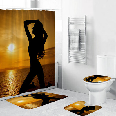 

Toponeto 4PCS Non Slip Toilet Polyester Cover Mat Set Bathroom Shower Curtain