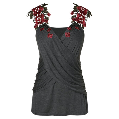 

Roseonmyhand Women Fashion Embroidery Strap Sleeveless Tank Cross Casual T-Shirt Vest Top