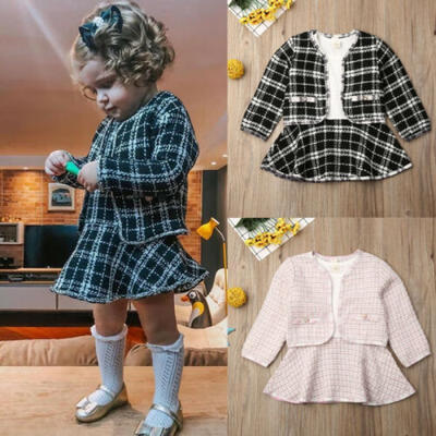 

Toddler Baby Girls Autumn Spring Clothes Plaid Coat Short Dress Formal Outfits