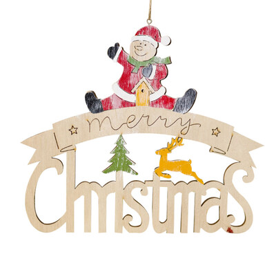 

Wooden Merry Christmas Santa Snowman Elk Tree Display Window Hanging Ornament