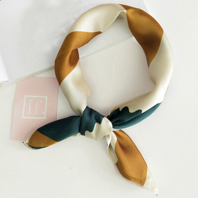 

Silk Scarf Women Spring Summer Retro Scarf Multicolor Head Scarf Stripe Design Print Kerchief