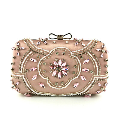 

Tailored Women Crystal Beaded Clutch Evening Chain Bow Hardware Party HandBag