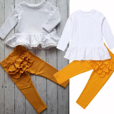 

2PCS Toddler Kids Baby Girl Outfits Clothes Set Ruffle Tops DressPants Leggings