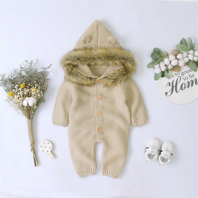 

Newborn Baby Boys Girl Winter Romper Knitted Hooded Jumpsuit Coat Outfit Clothes