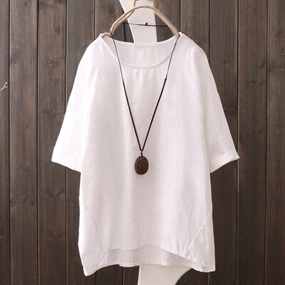 

Starmoon Women Casual Plus Size Cotton Linen Tops Tee T Shirt Vintage Solid Loose Blouse