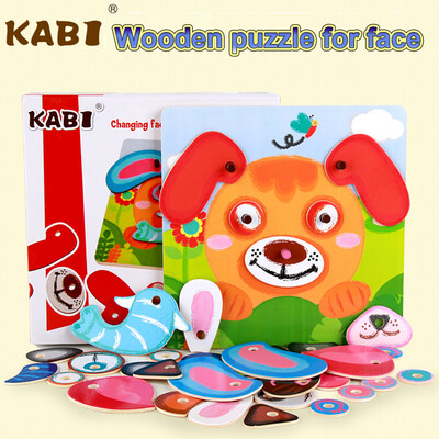 

YIWULAWooden Learning Puzzle Teaching Animals Educational Change Face Kids Toys