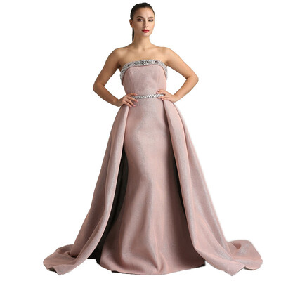 

2018 DuBai Designer Pink Beading Luxury Slim Sexy Mermaid Evening Dresses Vintage High-end Evening Gowns Real Photo