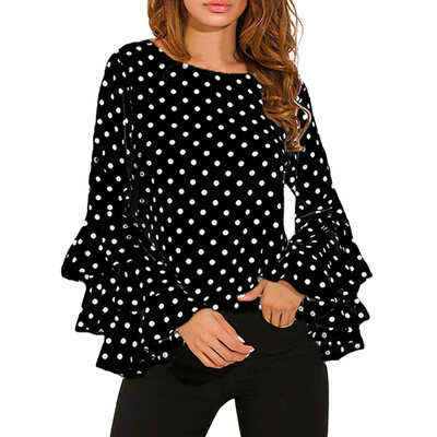 

Roseonmyhand Fashion Womens Bell Sleeve Loose Polka Dot Shirt Ladies Casual Blouse Tops