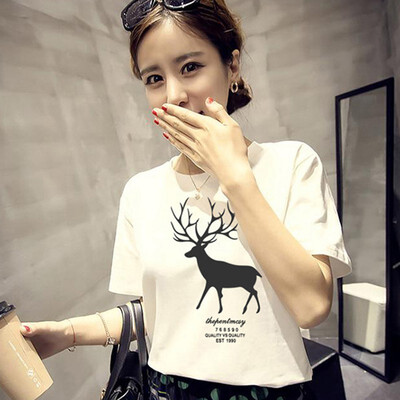

Loose T Shirt Women O-Neck Short Sleeve Summer Sika Deer Print t Shirt Casual Female Tee Ladies Tops t shirt -2XL