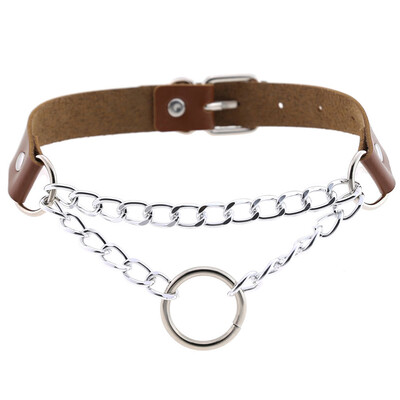 

Women Men Punk Exaggerated Handmade Chain Choker Necklace O Round Metal Leather Collar Bondage Harness Necklace
