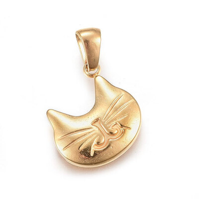 

304 Stainless Steel Pendants Cat Golden 16x15x25mm Hole 6x3mm