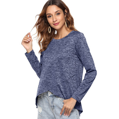 

Women 2018 Autumn Winter Fashion T Shirt Ladies Sexy O Neck Long Sleeve Split T Shirts Tops Womens Casual Tees Shirt