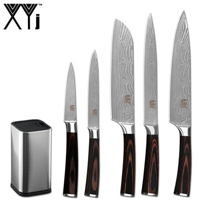 

XYj Stainless Steel Knife Holder Set 6PCS Damascus Veins Sharp Blade Meat Fish Kitchen Tool