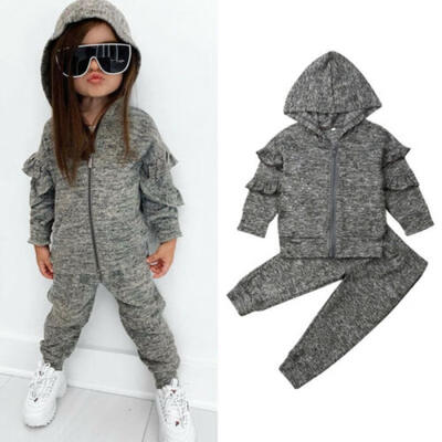 

Kids Toddler Baby Girls Hooded Tops Pants Set Outfits Winter Casual Tracksuit