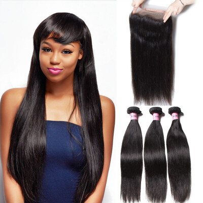 

UNice Icenu Series 7A Brazilian Straight Virgin Human Hair 360 Lace Band Frontal With 3 Bundles