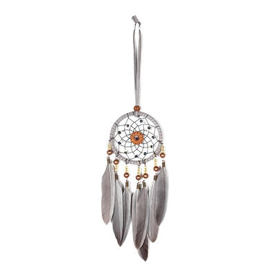 

Grey Feathers Beads Pure Handmade Dream Catcher Door Wall Hanging Pendant
