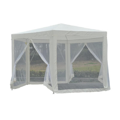 

Outdoor Hexagon Party Gazebo Tent Canopy Cover with Mesh Side Walls - Cream White