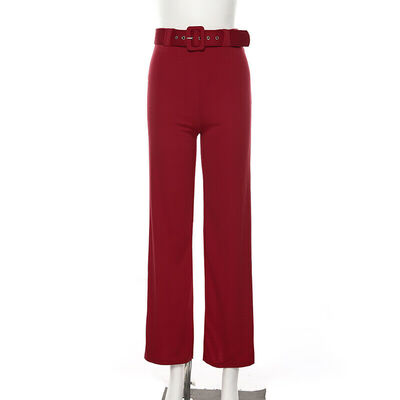 

Fashion Women High Waist Flared Wide Leg Pants Leggings Baggy Belt Long Trousers