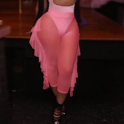

Tailored Womens Fashion Lotus Mesh Pants Sexy Wide-Legged Pants Cropped Trousers