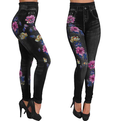 

Tailored Sexy Women Fashion Denim Like Faux Jean Slim Fit Embroidery Pants Denim Pants