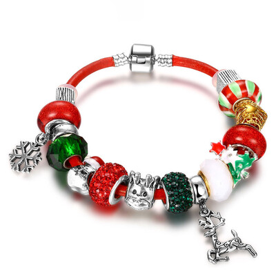 

Christmas Tree Elk Santa Claus Beaded Merry Christmas Charm Bracelet Newest DIY Cherry Beaded Bracelet for Christmas Gifts