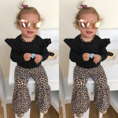 

2018 Toddler Kids Baby Girl Tops T-Shirt Leopard Flared Pants Autumn Outfits Clothes