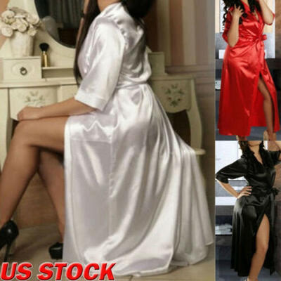 

US Women Luxury Nightdress Satin Kimono Sleepwear Lingerie Dressing Gown Robe