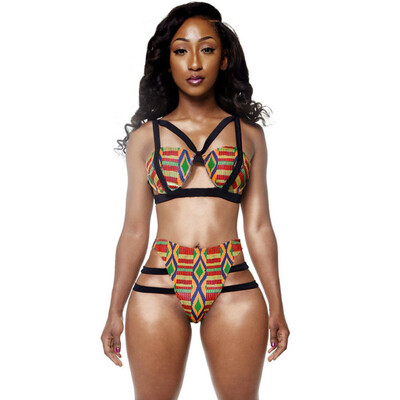 

Roseonmyhand Womens African Print Inspired Two Piece Bathing Suit Swimwear Bikinis
