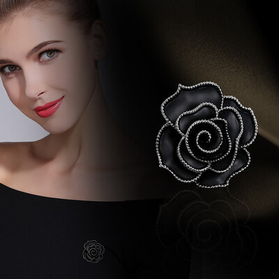 

Temperament brooch ladies suit sweater brooch black&white rose flower pin scarf buckle hundred matching accessories