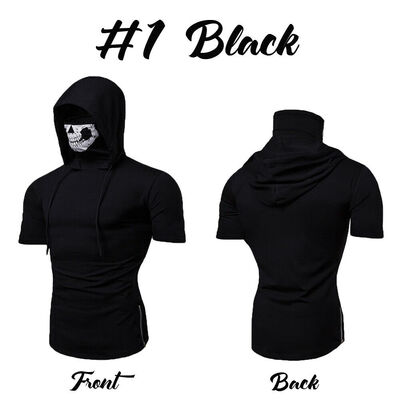 

Mens Summer Short Sleeve Zipper Skull Mask Hoodie Sweatshirt Hooded Tops