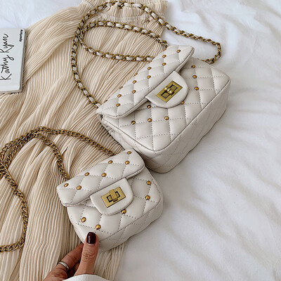 

North bag French small crowdsourcing women 2019 new Korean style embroidered line shoulder bag Joker diamond chain small square ba