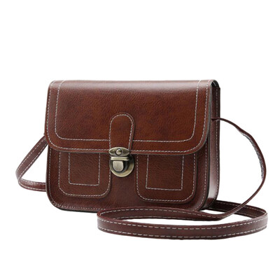 

Vintage Women Solid Color Lock Faux Leather Crossbody Shoulder Messenger Bag