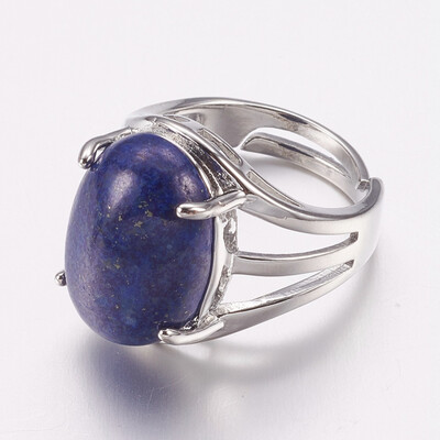

Natural Lapis Lazuli Wide Band Finger Rings with Alloy Ring Findings Oval 18mm